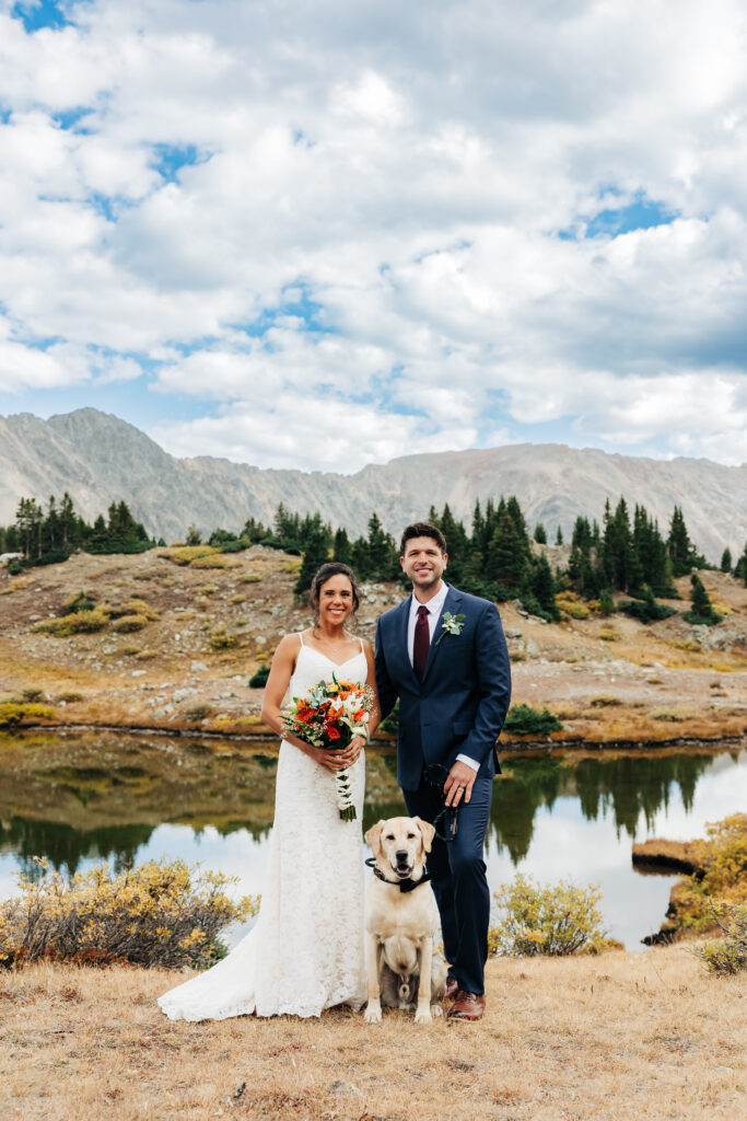Colorado Elopement Photographer captures bride and groom after adventurous mountain elopement Colorado with their dog