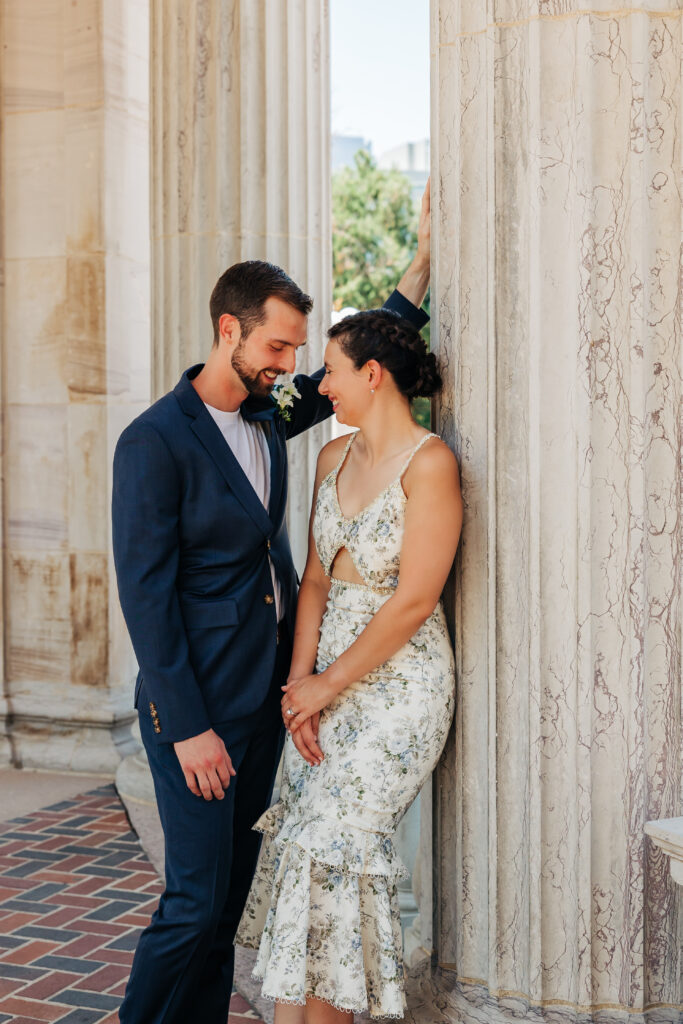 Denver Elopement Photographer captures bride and groom looking at one another during bridal portraits