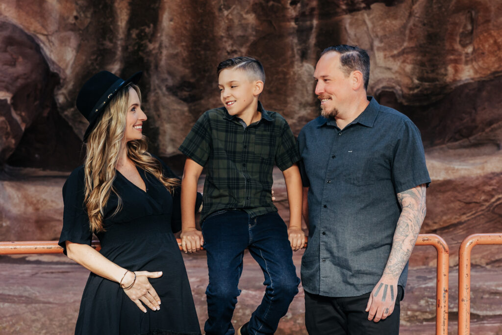 Denver Maternity photographer captures young family posing during Denver maternity session