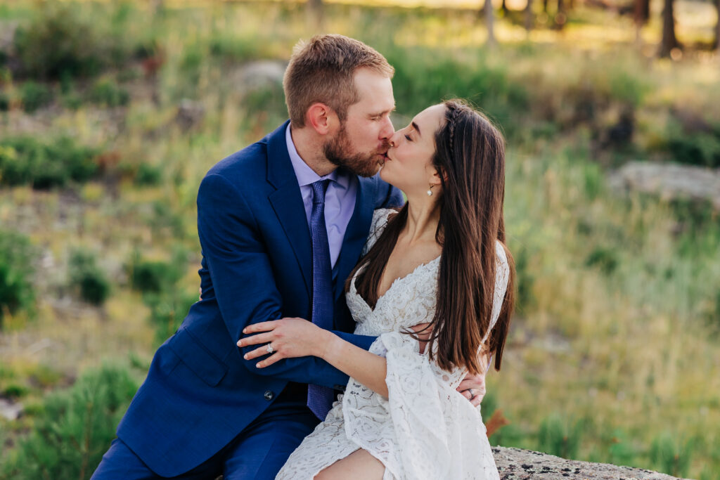 Boulder Wedding Photographer captures bride and groom kissing after Colorado elopement