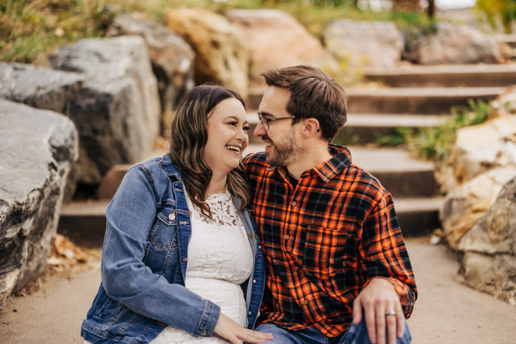 Denver Engagement Photographer captures couple laughing together 